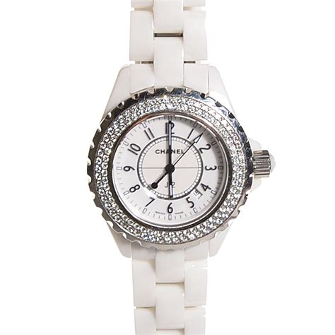 chanel white watch j12|Chanel j12 diamond bezel.